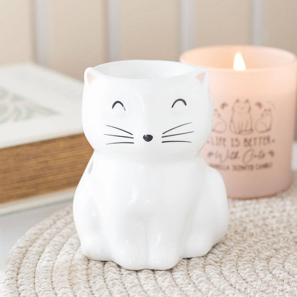 Brûleur Chat Heureux Blanc